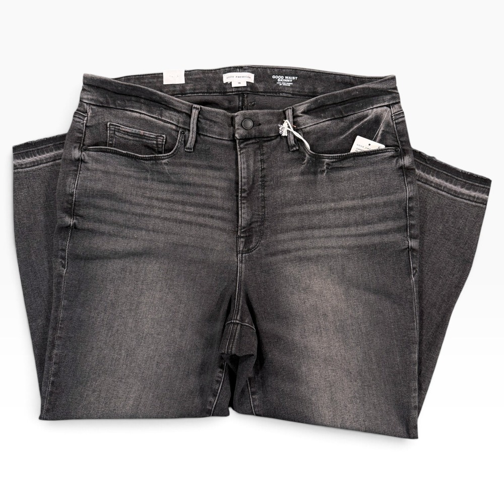GOOD AMERICAN Good Waist Skinny Ankle Cropped Jeans Womens 18 Black Denim